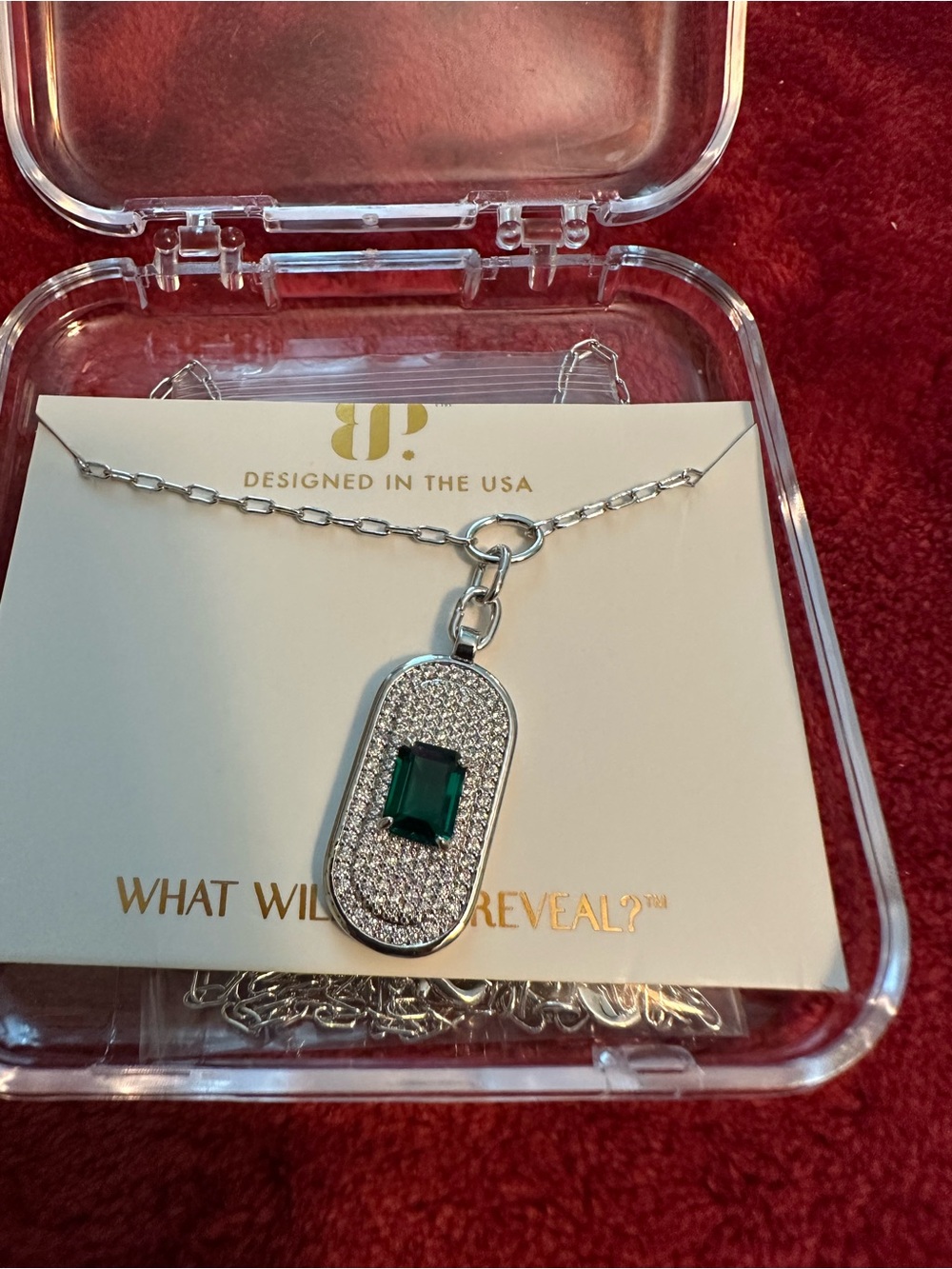 Silver Necklace with Emerald Green Crystal Pendant
